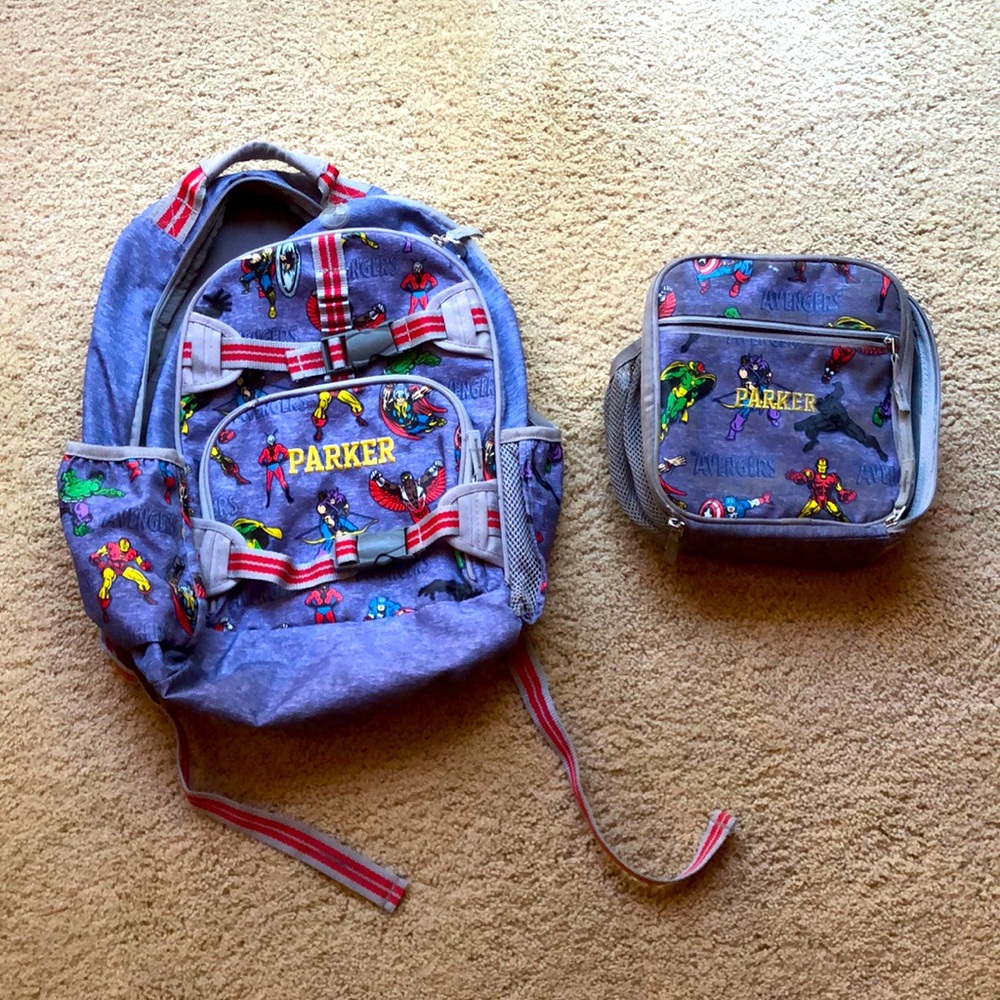 Pottery barn book bag and lunchbox with avengers from smoke-free home.